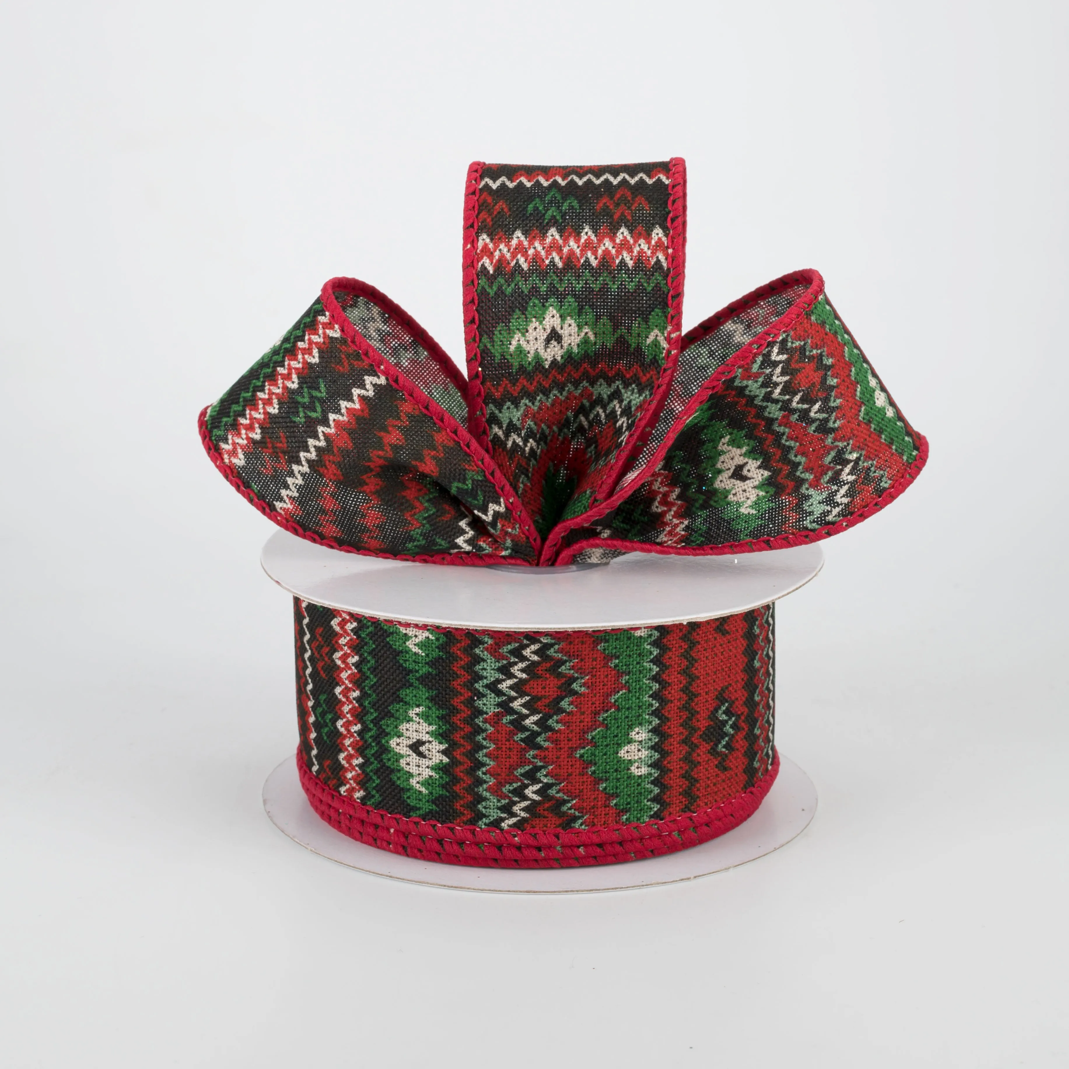 1.5" Holiday Sweater Ribbon: Black, Red, Emerald (10 Yards)