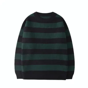 Aidase Striped Knitted Sweater Men Women Vintage Tate Langdon Loose Sweaters Harajuku Green Warm Autumn Jumper Pullover Unisex Casual