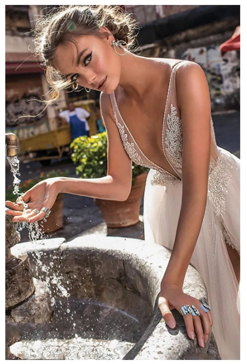 Backless Lace Beach Wedding Dress