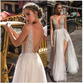 Backless Lace Beach Wedding Dress