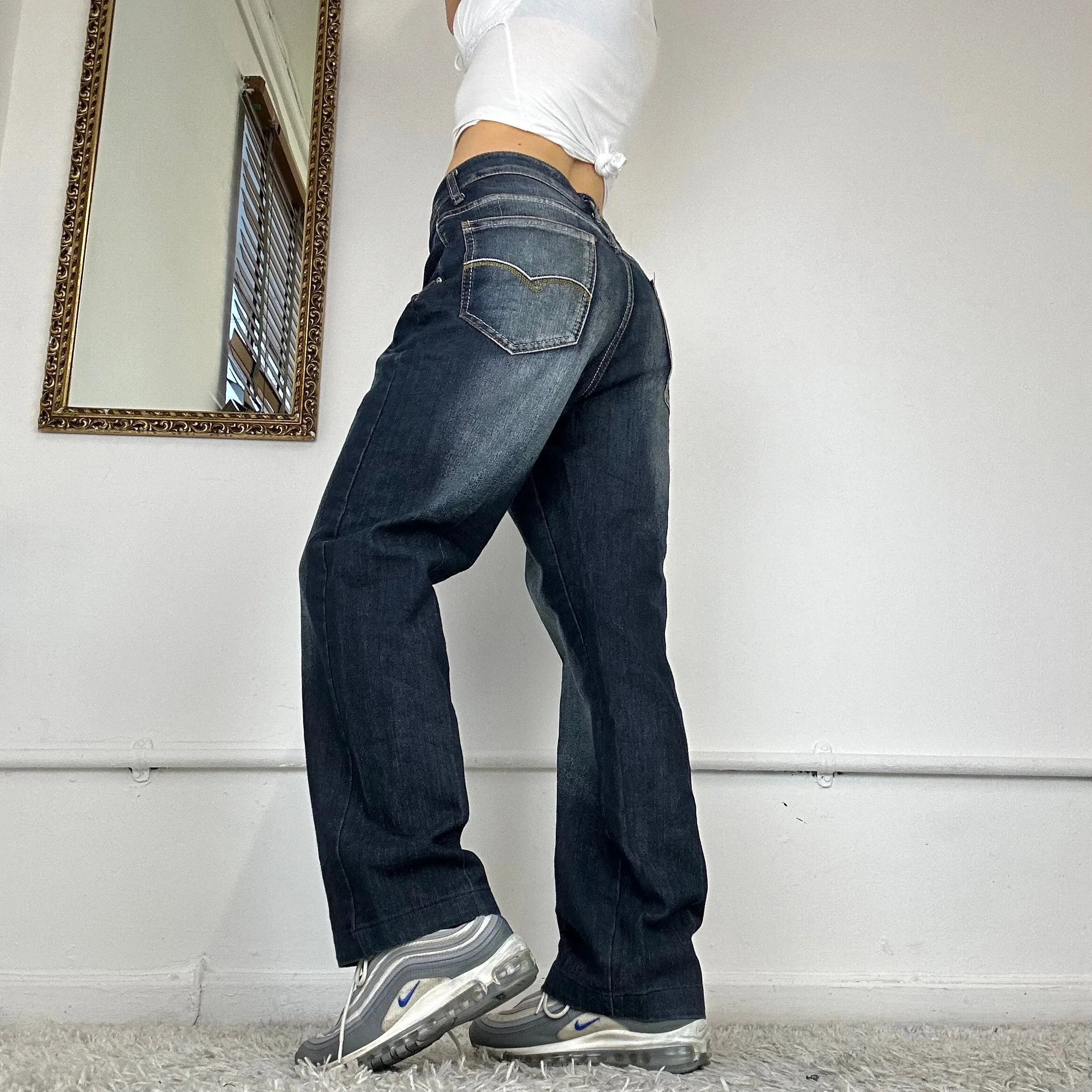 baggy two tone jeans