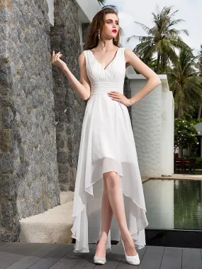 Beach Wedding Dresses Asymmetrical A-Line Regular Straps V Neck Georgette With Ruched Side-Draped