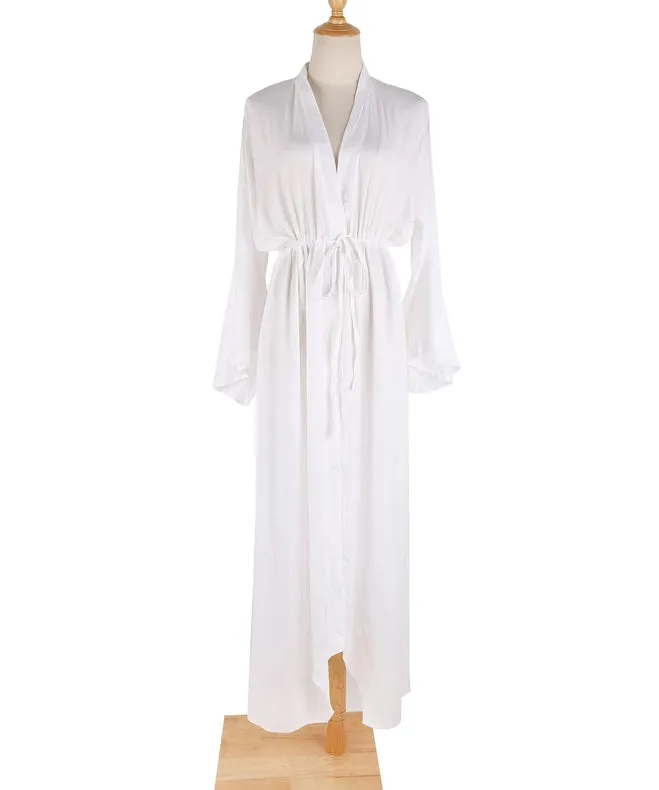 Bell Sleeves Plunge Slit Maxi Beach Cover Up Dress White