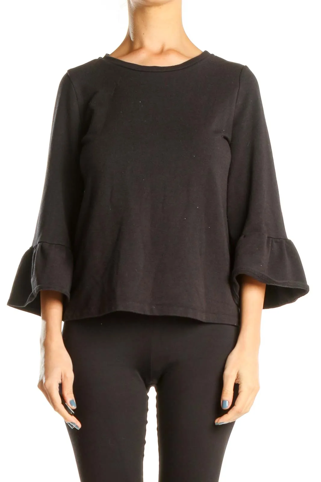 Black Classic Blouse with Ruffled Sleeves