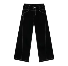 Black Reverse Stitch Baggy Jeans