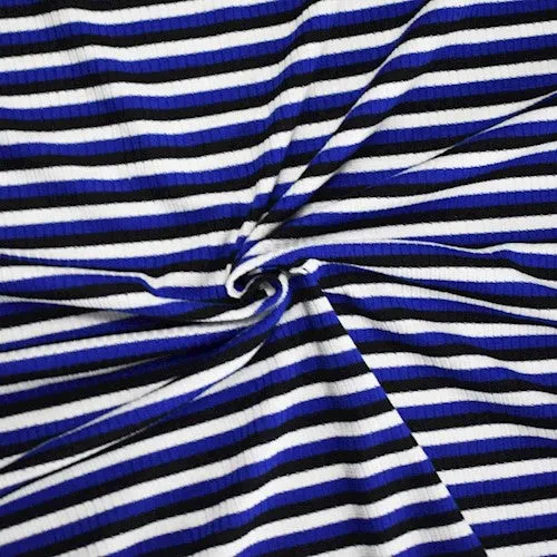 Black/Blue/White Striped 4x2 Rib Knit Fabric