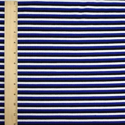 Black/Blue/White Striped 4x2 Rib Knit Fabric