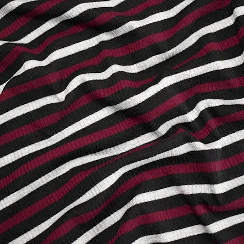 Black/Wine Red/Gray Striped 4x2 Rib Knit Fabric