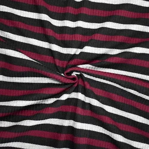 Black/Wine Red/Gray Striped 4x2 Rib Knit Fabric