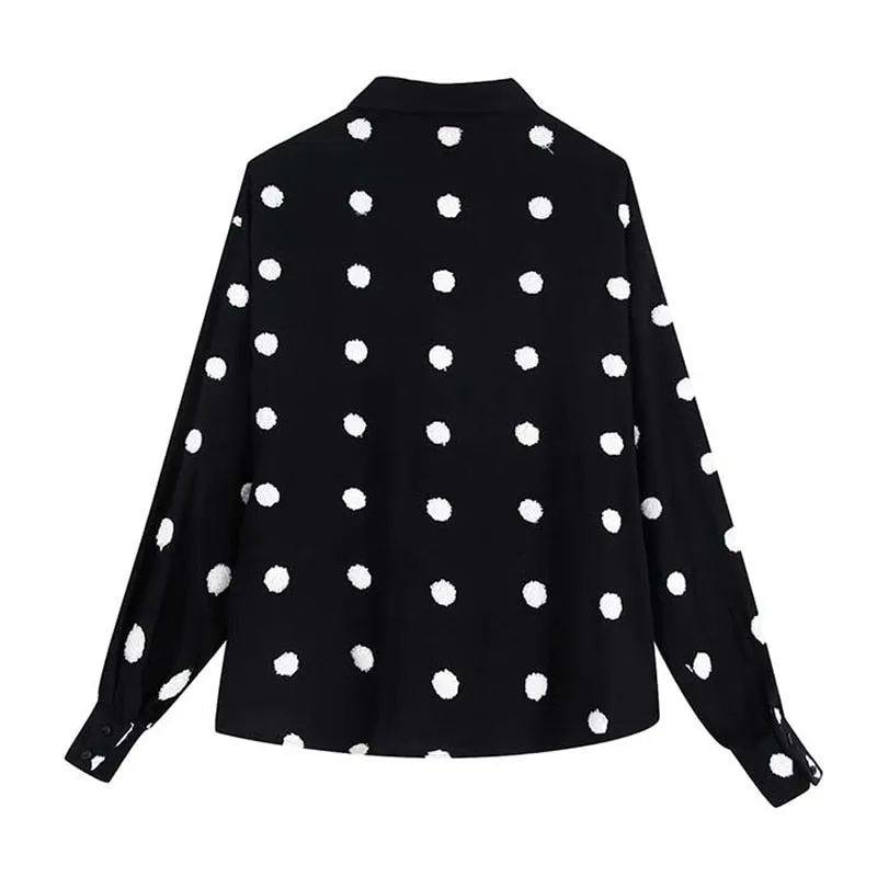 Blouse Shirt Women Embroidery Dot Top Turn Down