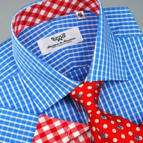 Blue Designer Gingham Check Formal Business Dress Shirt Red Checkered Fashion