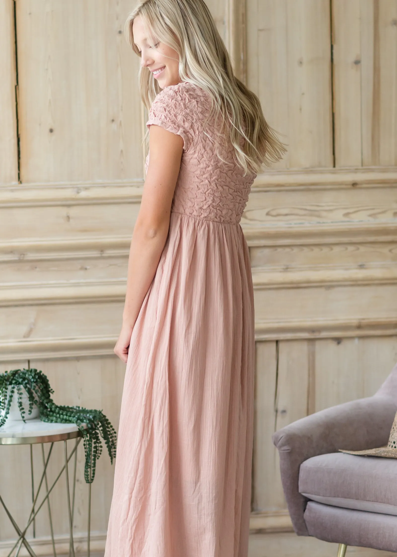 Blush Textured Smocked Baby Doll Maxi Dress - FINAL SALE