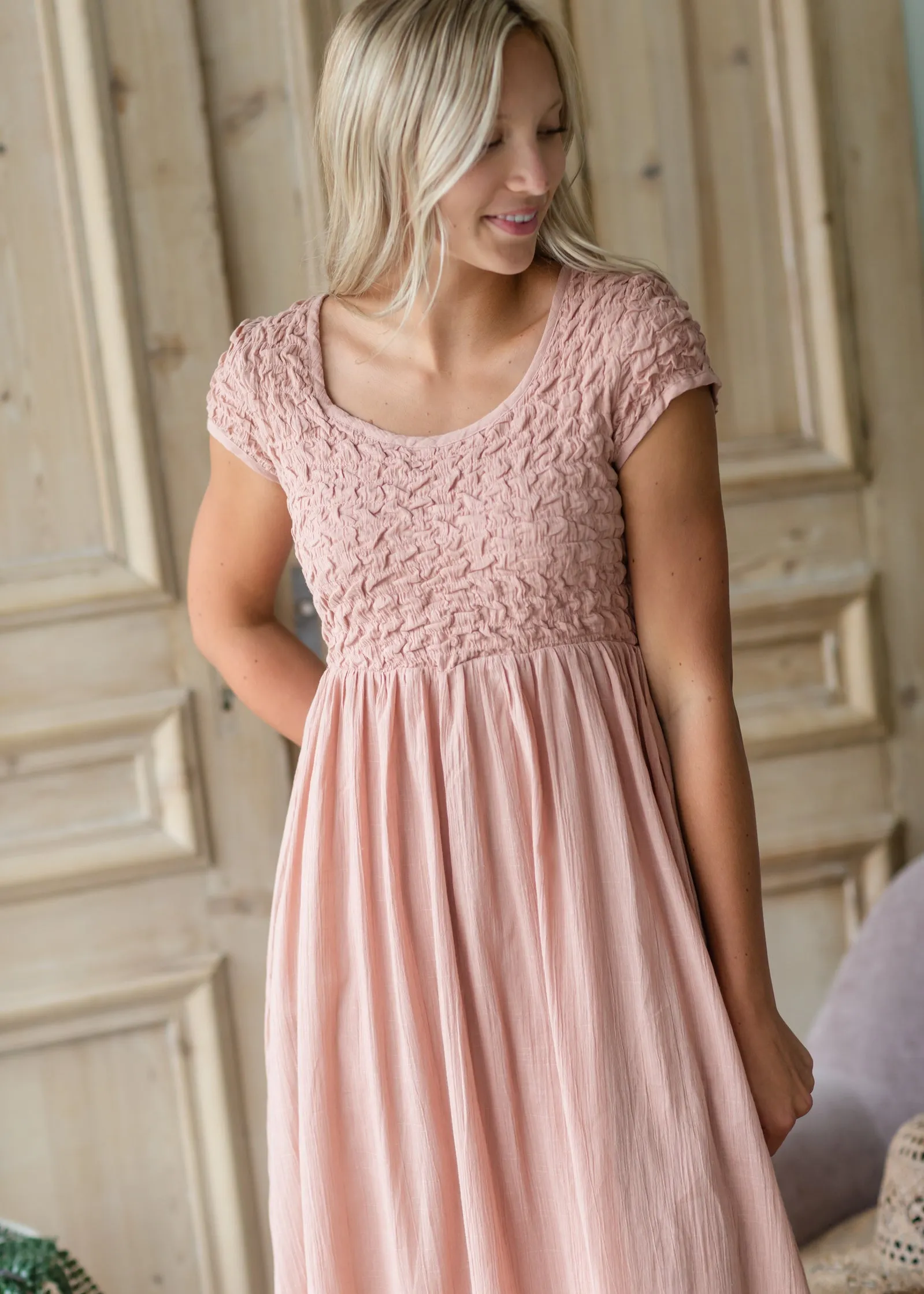 Blush Textured Smocked Baby Doll Maxi Dress - FINAL SALE