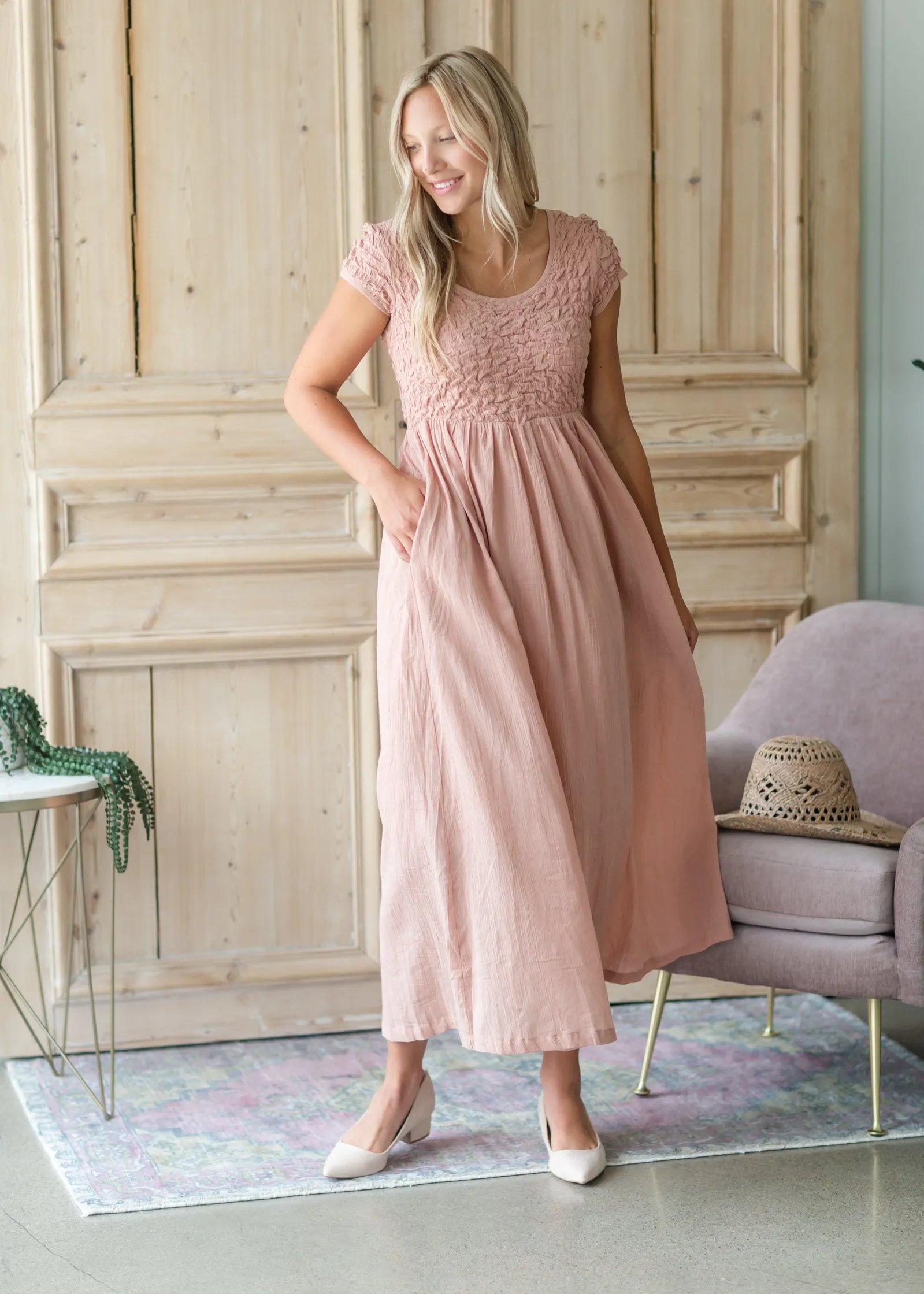 Blush Textured Smocked Baby Doll Maxi Dress - FINAL SALE