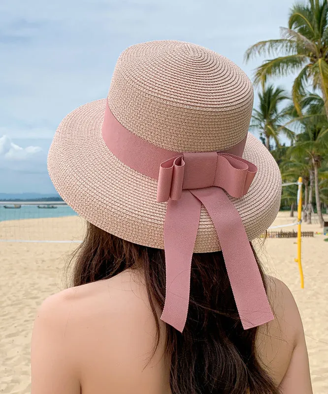 Boutique Black Bow Straw Woven Beach Sun Hat II048