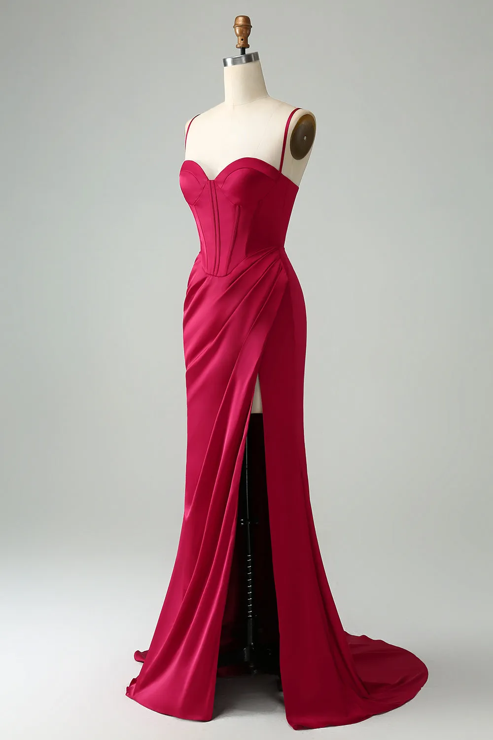 Burgundy Mermaid Corset Spaghetti Straps Maxi Dress