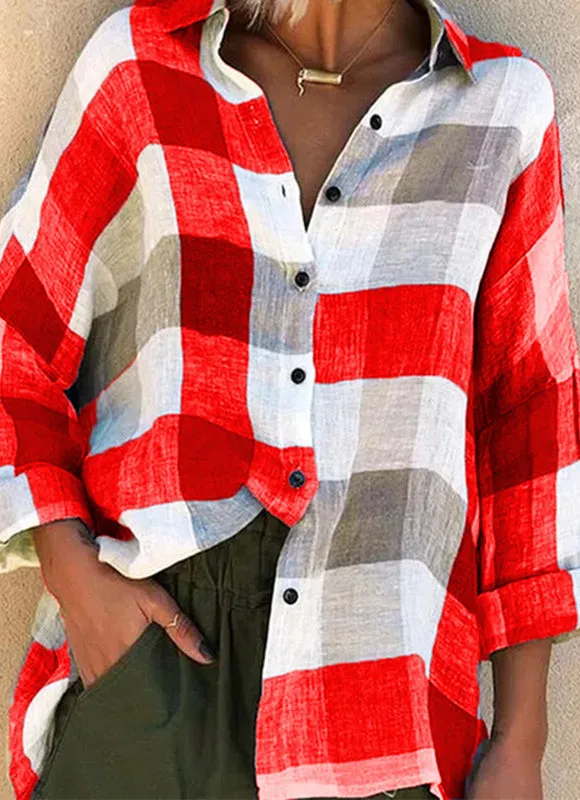 Fashion casual classic plaid print long sleeve loose shirt