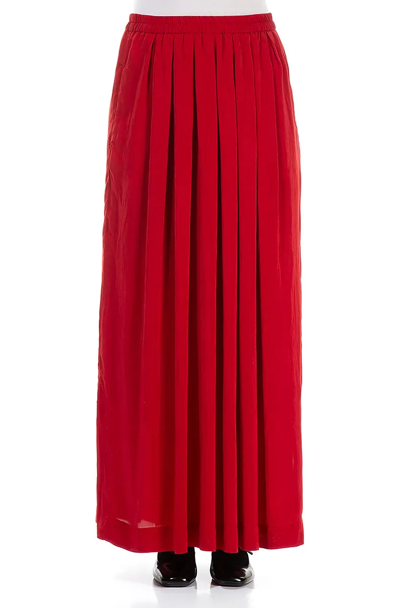 Flowy Red Silk Bamboo Maxi Skirt