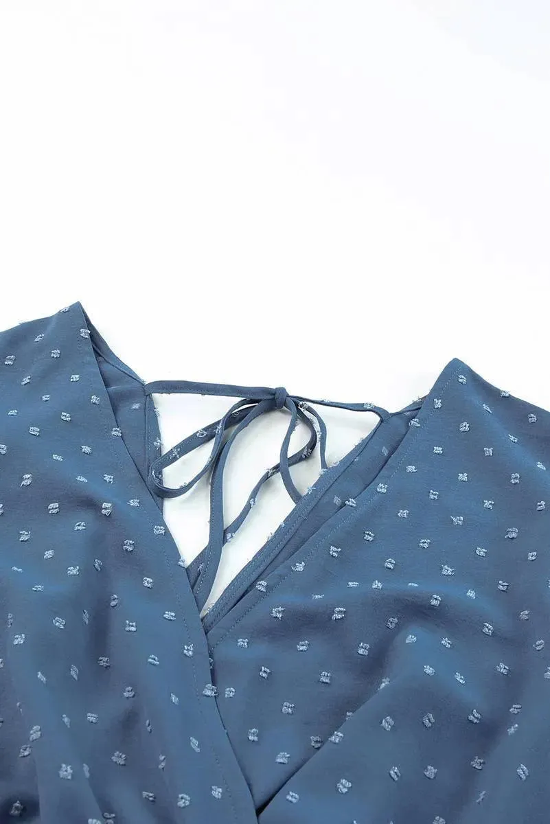 Get Beach-Ready with our Swiss Dot V Neck Wrap Dress - Shop Now!