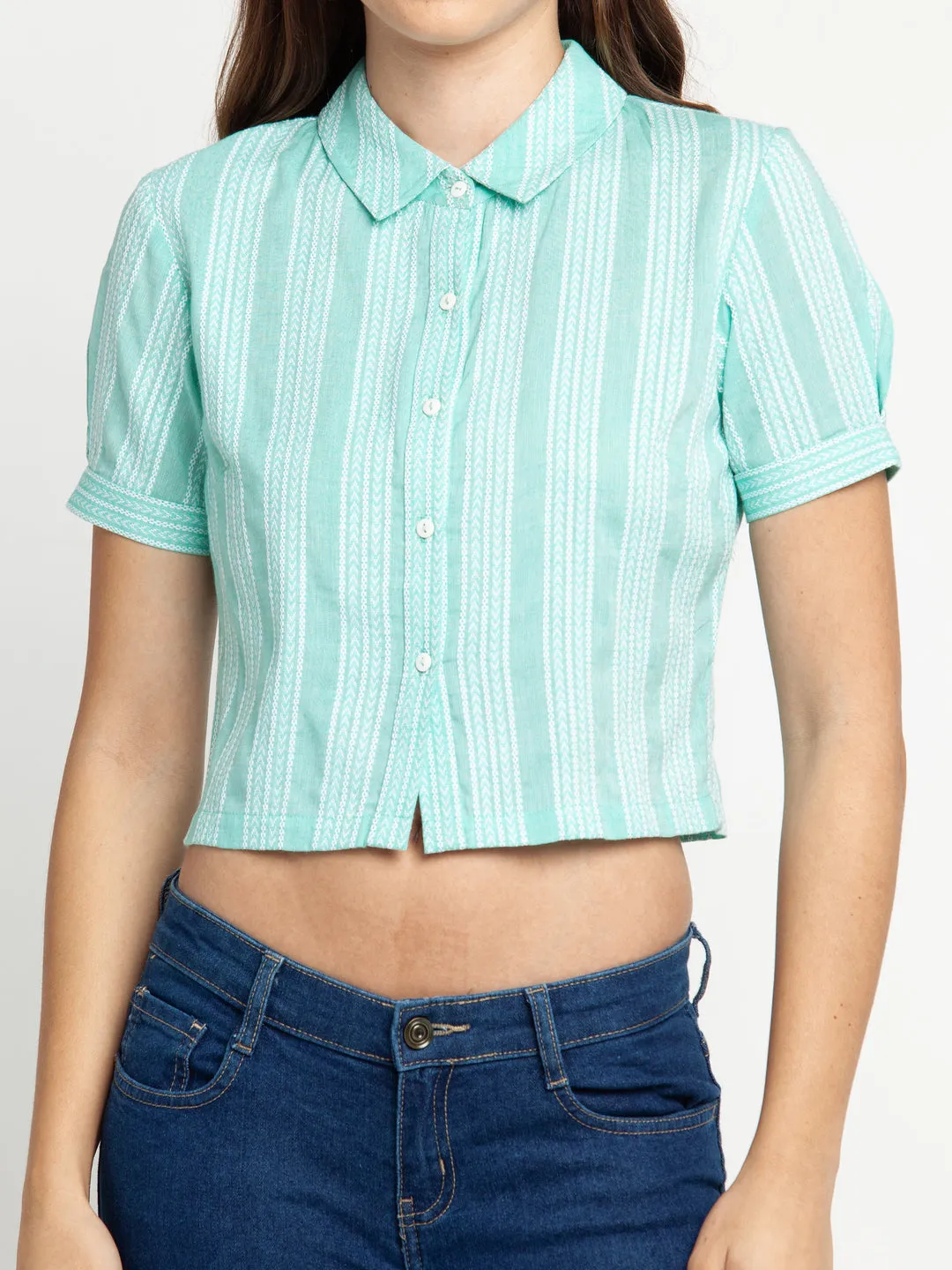 Green Striped Regular Shirts