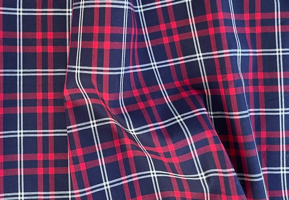 Handsome  Amaranth, Navy & Cloud White Plaid Pima Cotton Shirting (Made in Italy)