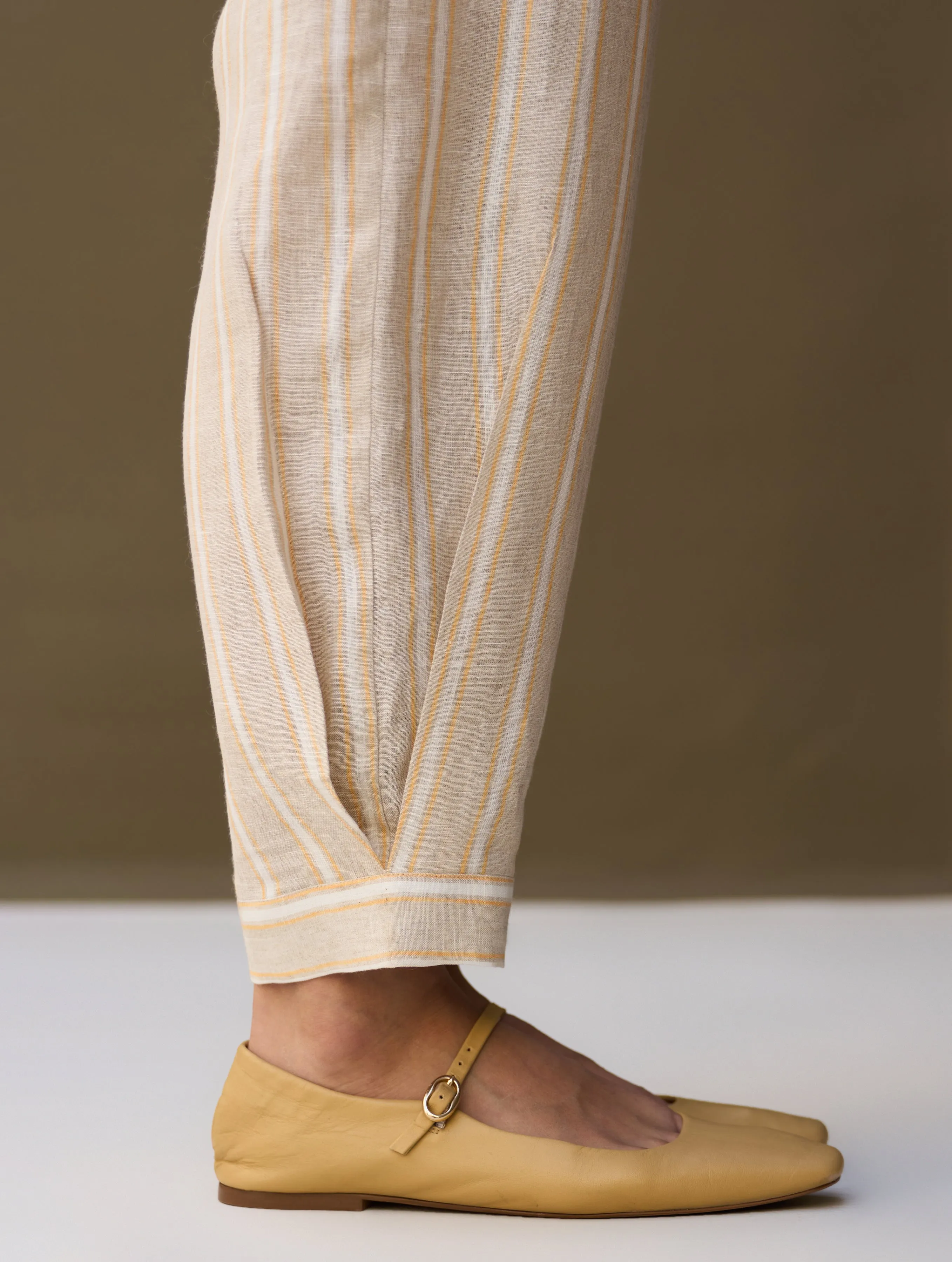 Iona Striped Linen Pant - Natural