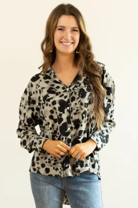 Kathryn Classic Button-Up, Grey Leopard