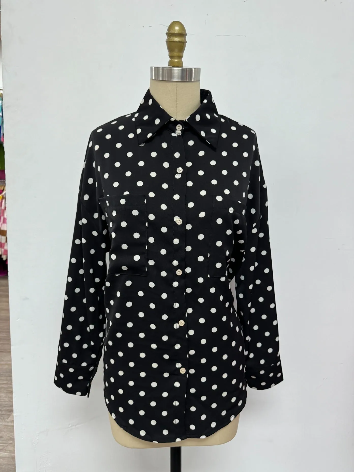 Kathryn Classic Button-Up, Polka-Dot