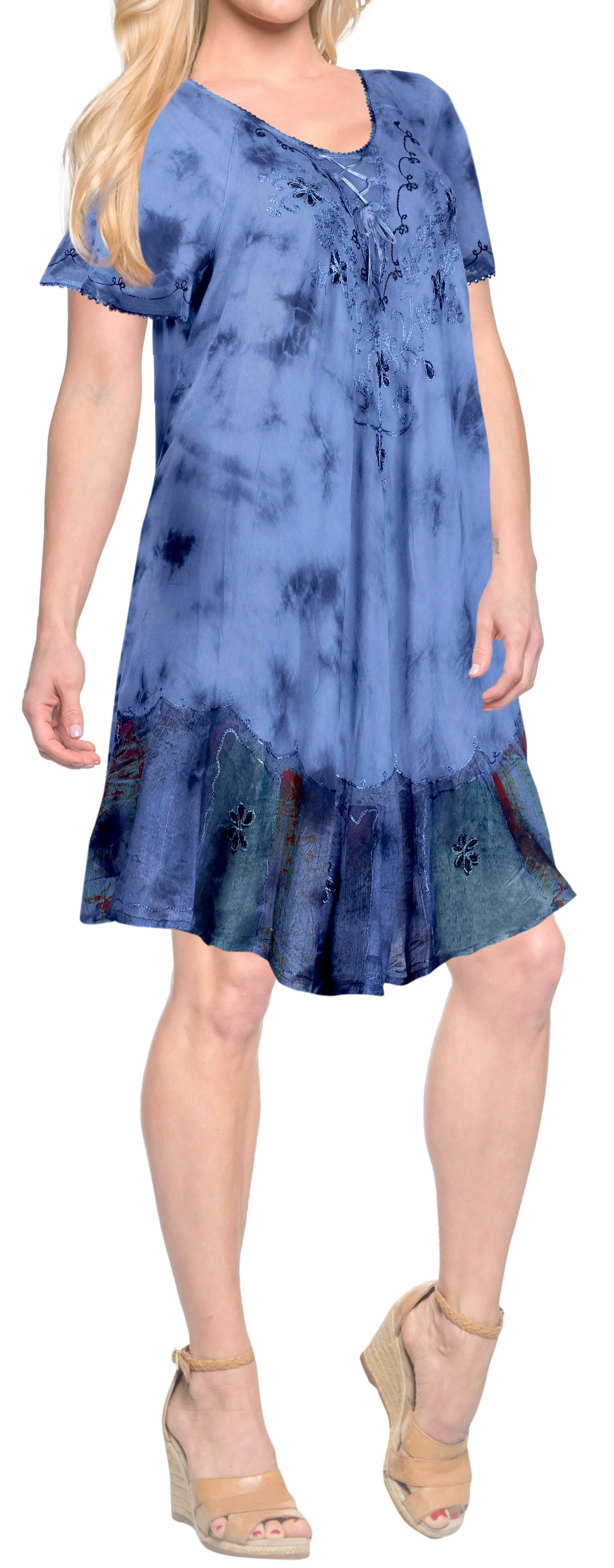 LA LEELA Rayon Tie Dye Beach Vacation Stretchy Tube Casual DRESS Beach Cover up Blue Plus Size