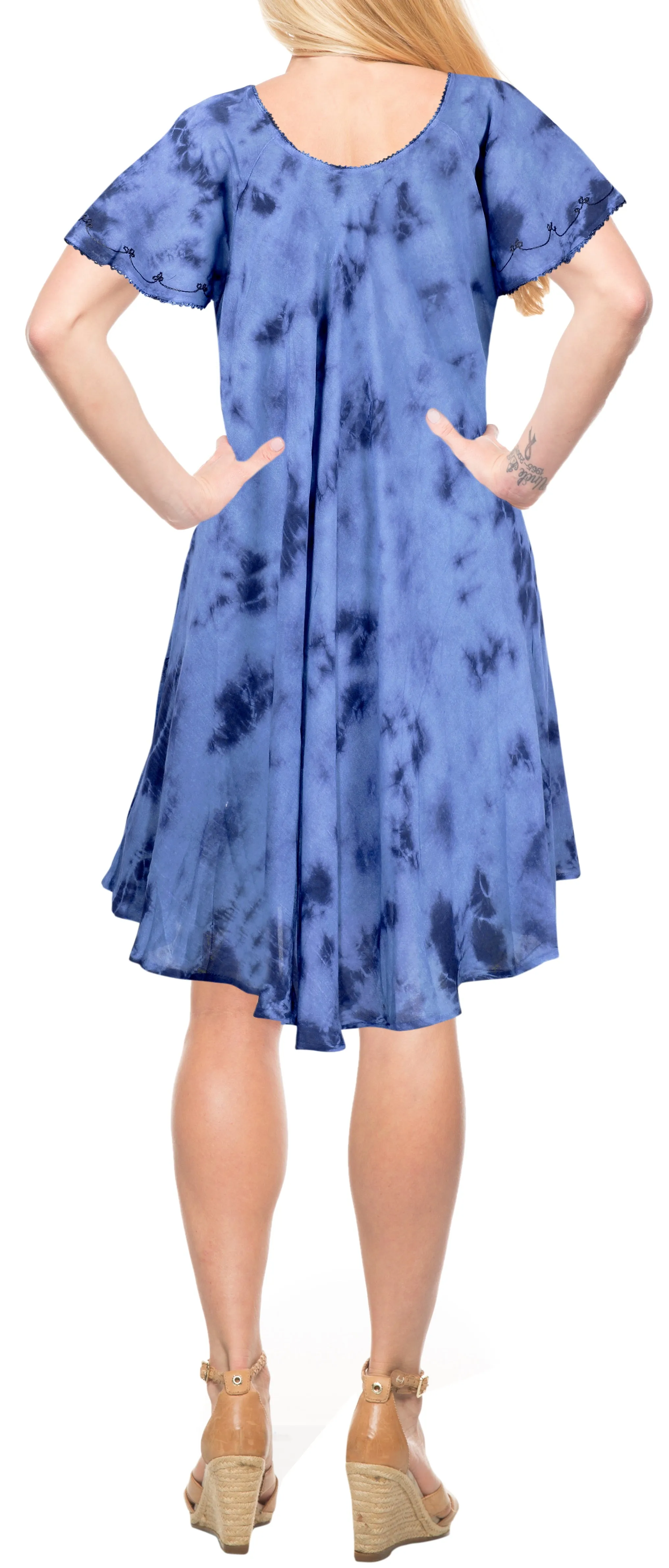 LA LEELA Rayon Tie Dye Beach Vacation Stretchy Tube Casual DRESS Beach Cover up Blue Plus Size