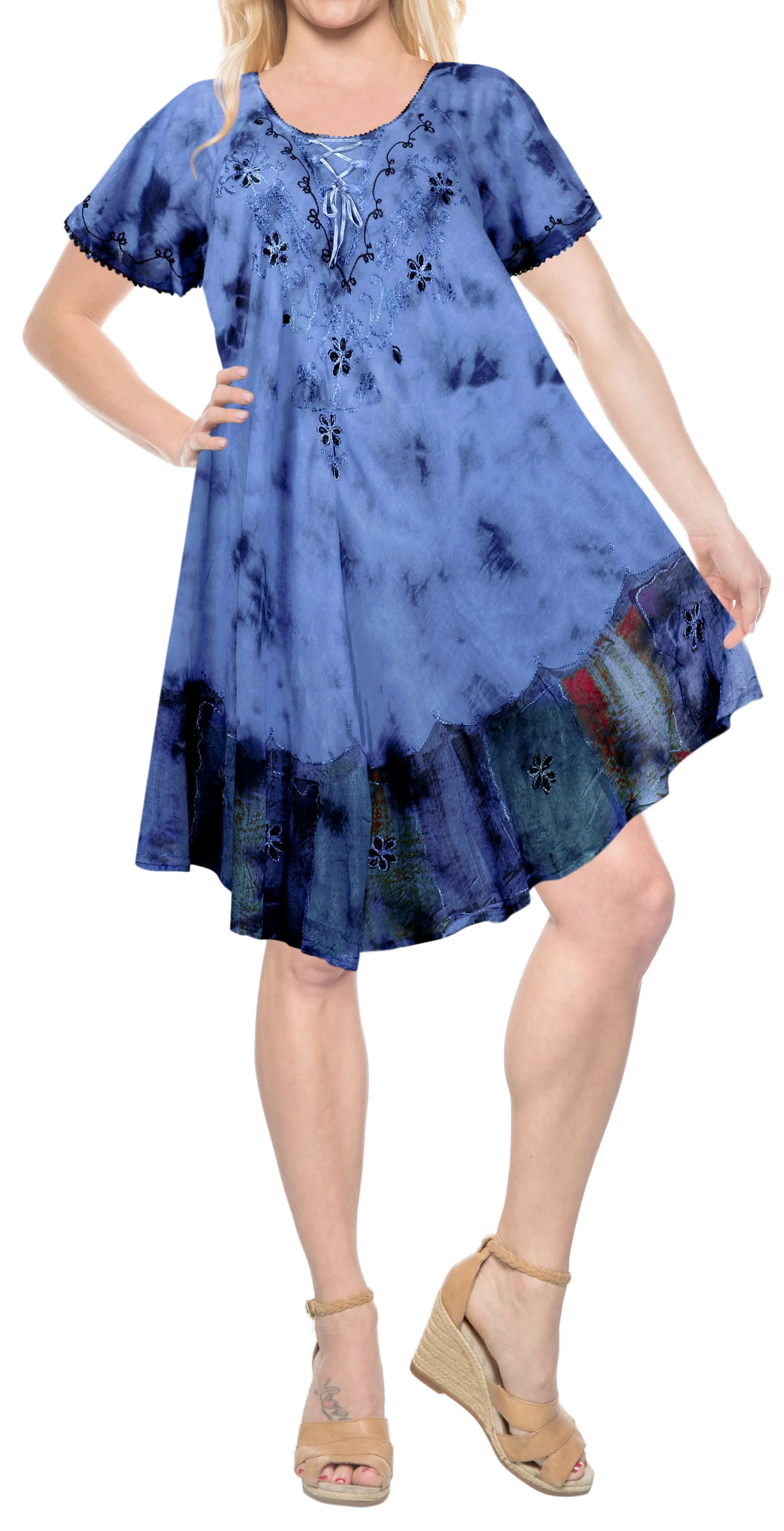 LA LEELA Rayon Tie Dye Beach Vacation Stretchy Tube Casual DRESS Beach Cover up Blue Plus Size