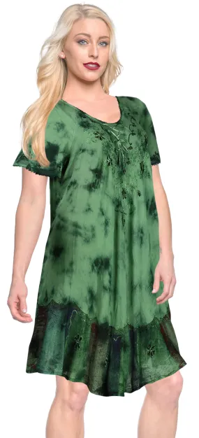 LA LEELA Rayon Tie Dye Maxi Wedding Designer Casual DRESS Beach Cover upes Green 3403 Plus Size