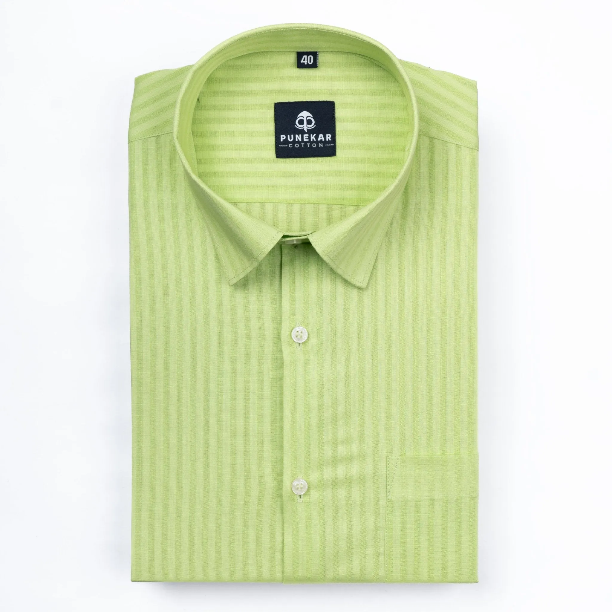 Light Green Color vertical Cotton stripe Shirt For Men