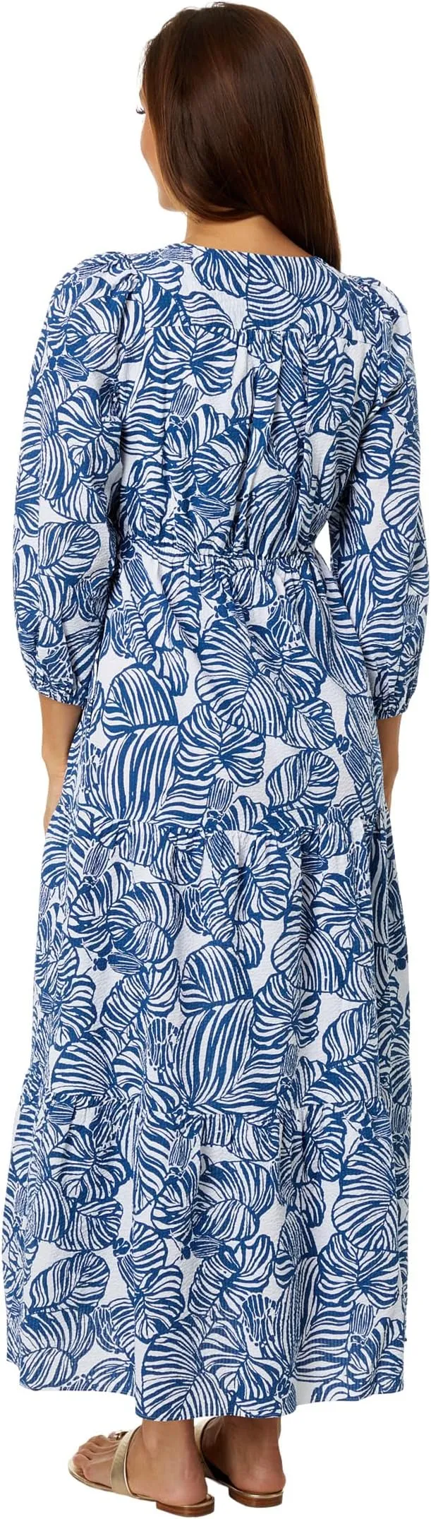 Lilly Pulitzer Deacon 3/4 Sleeve V-Neck Dress in Aegean Navy Beach Path