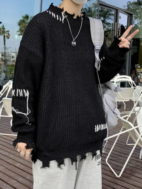 Men's Oversized Irregular Hole Knitted Sweater