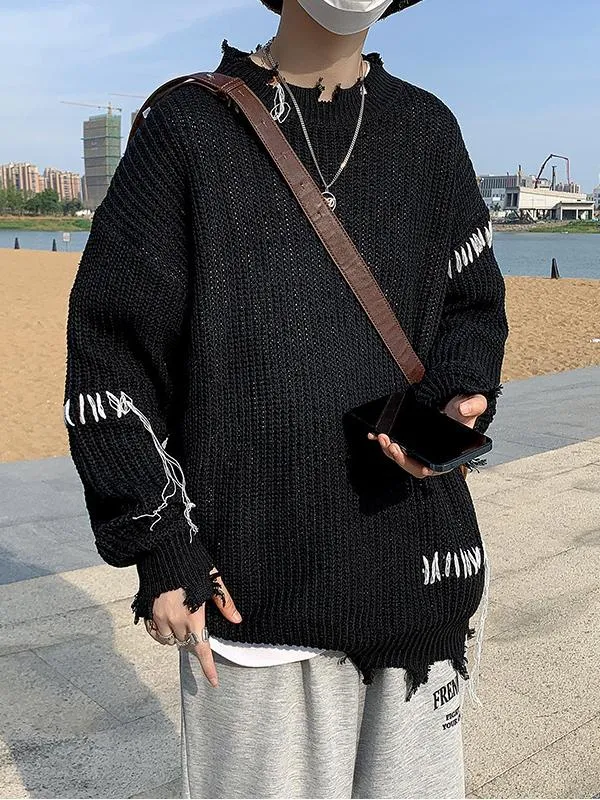 Men's Oversized Irregular Hole Knitted Sweater