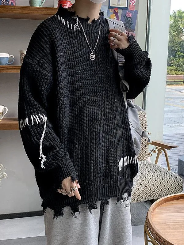 Men's Oversized Irregular Hole Knitted Sweater