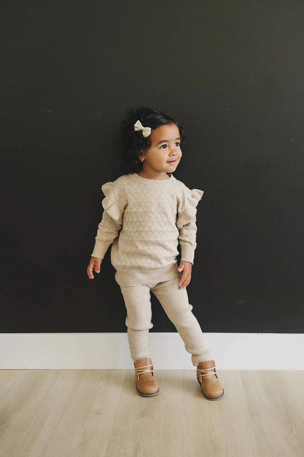 Oatmeal Knit Ruffle Sweater