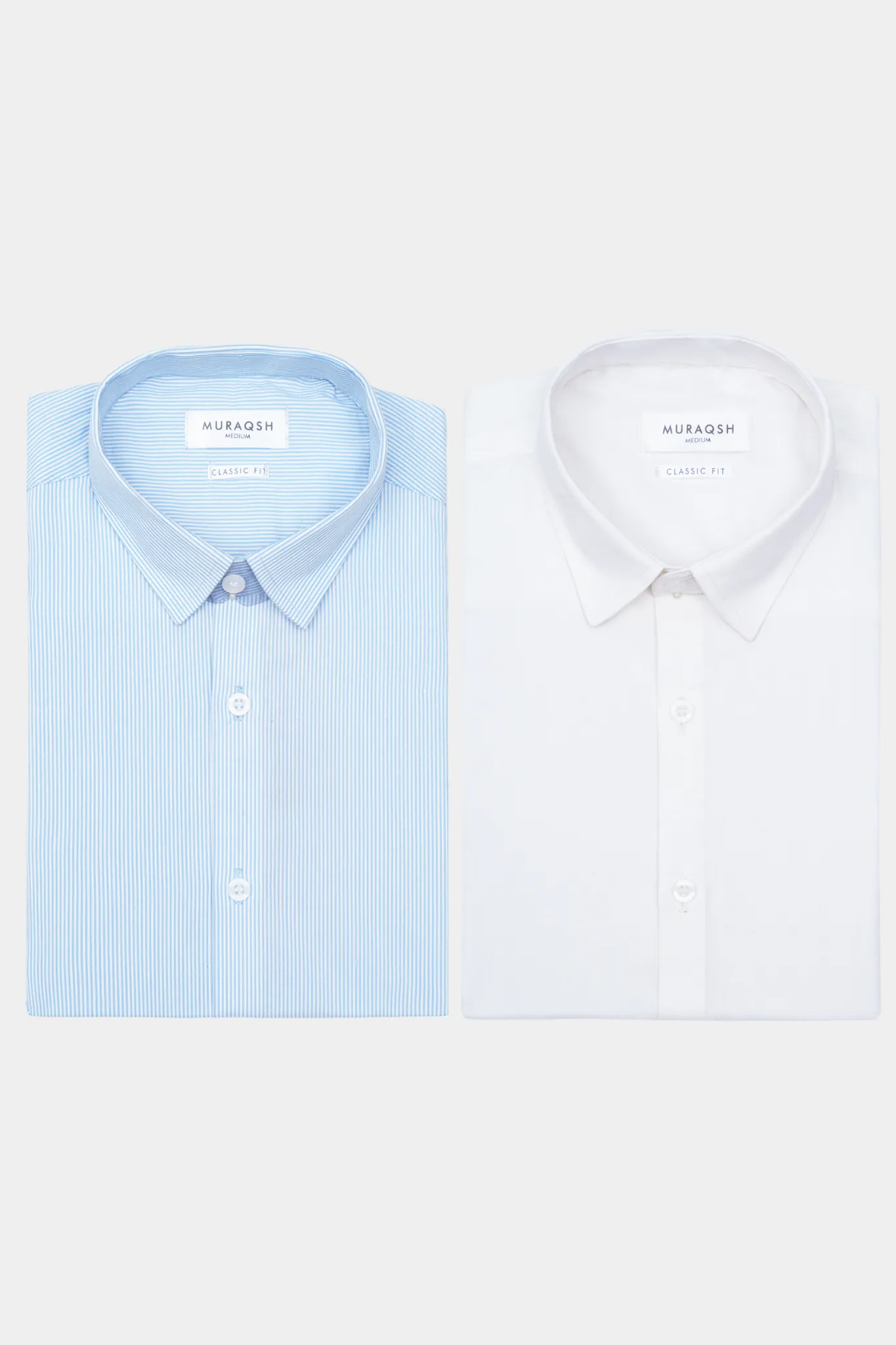 Pack of 2 Formal Shirts - Sky Blue Striped & Off White Textured