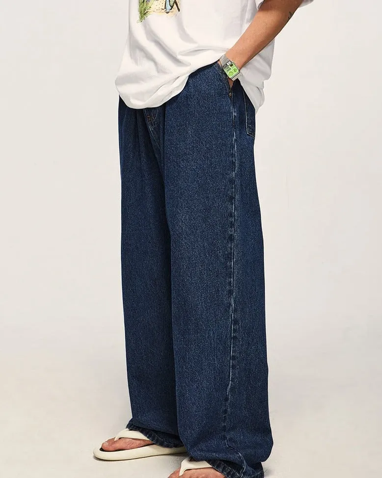 Pleat Front Wide Leg Jeans