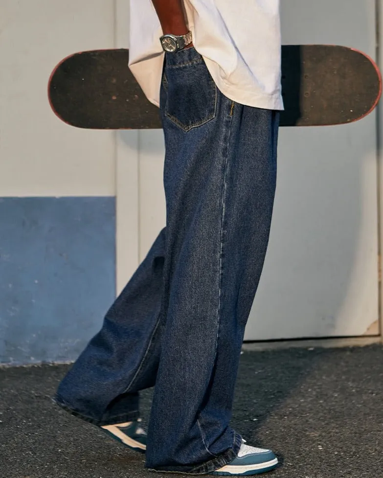 Pleat Front Wide Leg Jeans