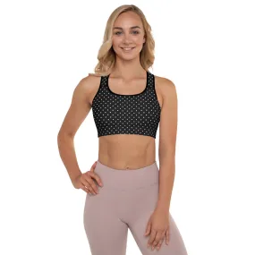 Polka Dots Sports Bra, Preppy Black White Polka Dots Women's Padded Bra-Made in USA/EU