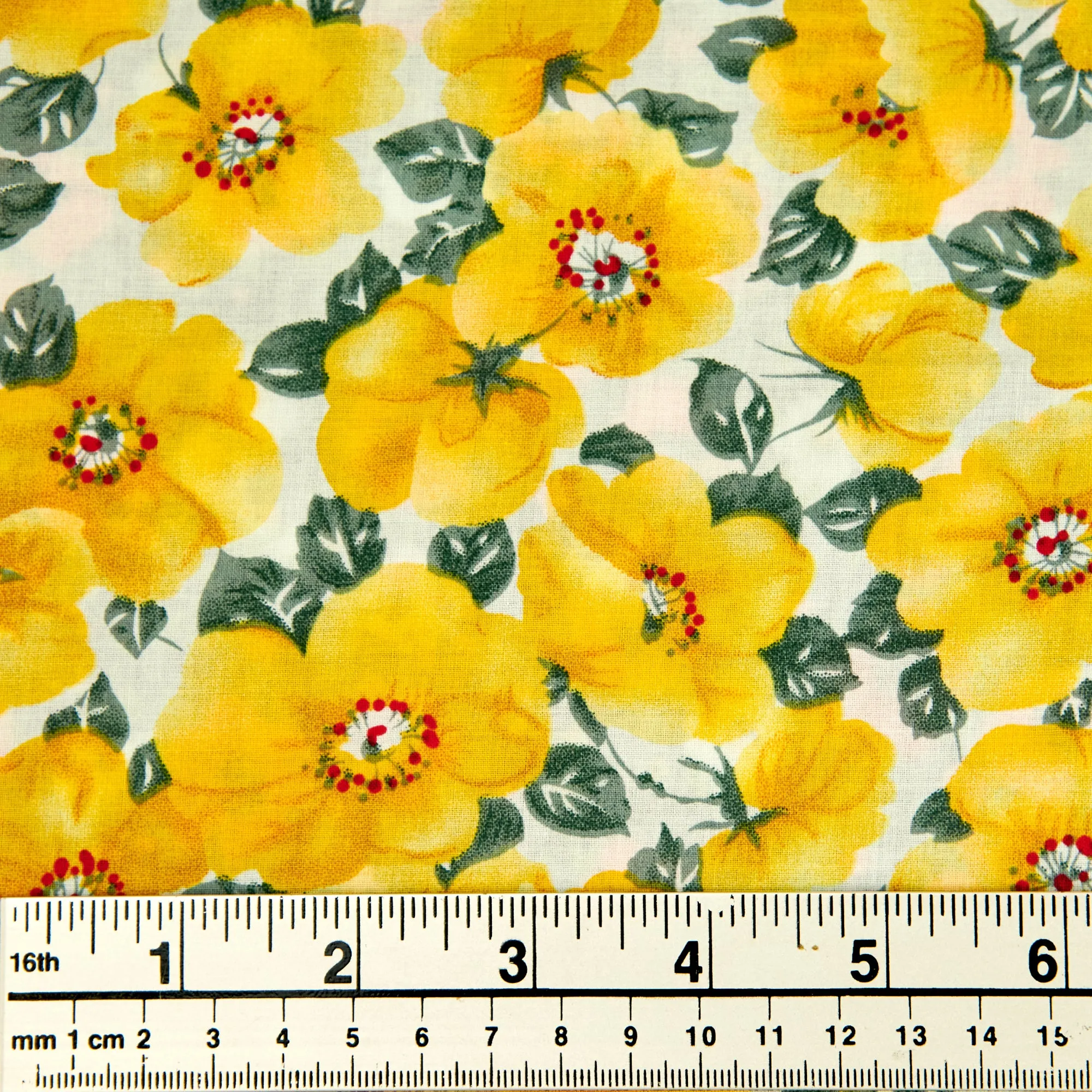 Printed Cotton Voile Fabric, Yellow Flowers- Width 140cm