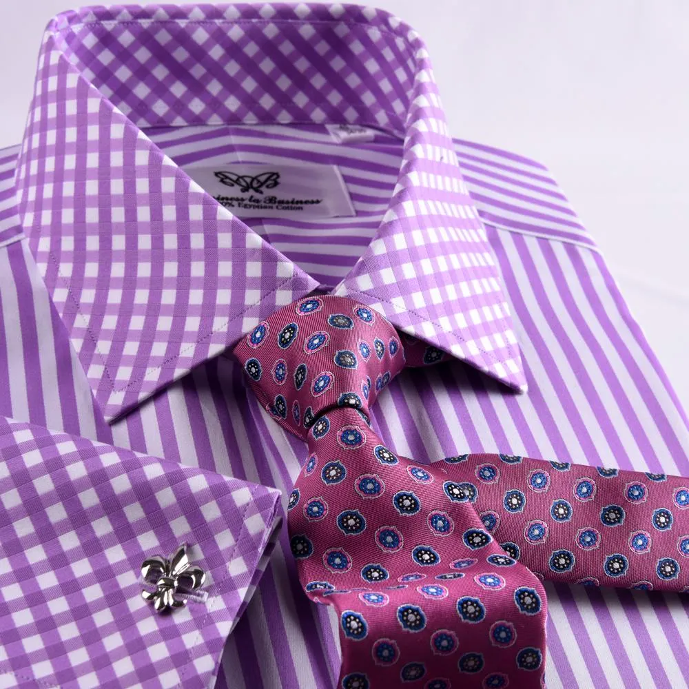 Purple Striped Dress Shirt Formal Contrast Collar and French Cuff Business Fashion Design