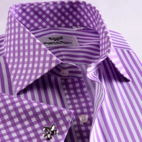 Purple Striped Dress Shirt Formal Contrast Collar and French Cuff Business Fashion Design