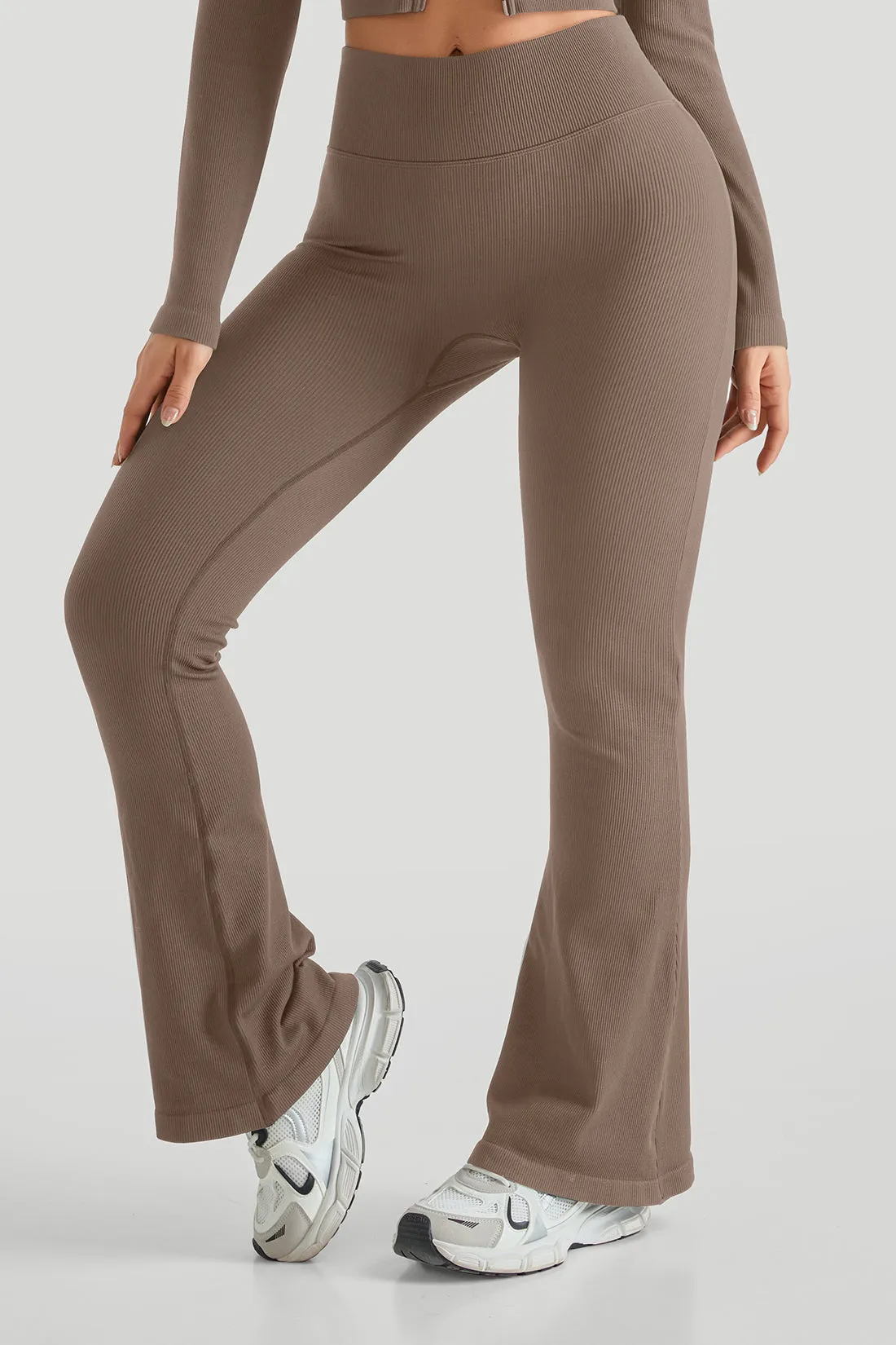 Solid Ribbed Flared Seamless Legging