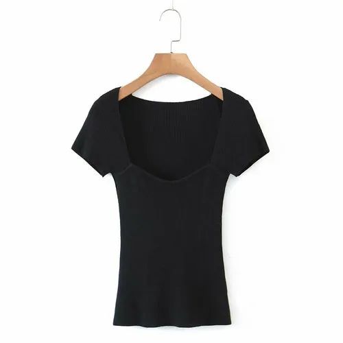 Square Neck Women Short Sleeve Tops Blouse