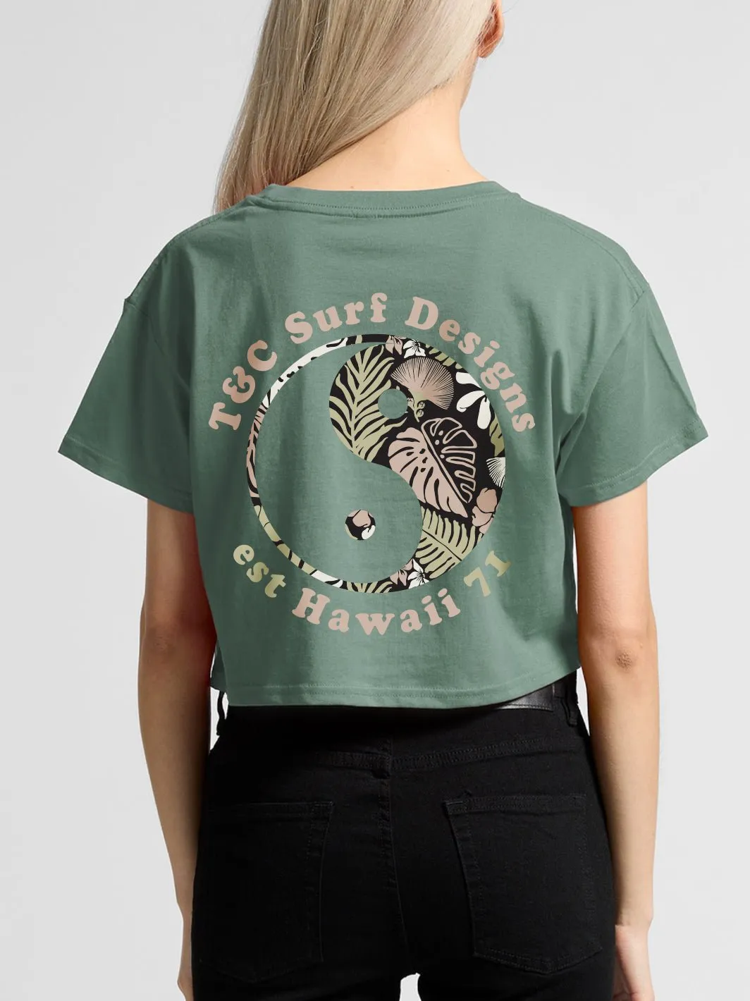 T&C Surf Tropical Print Logo Crop Tee