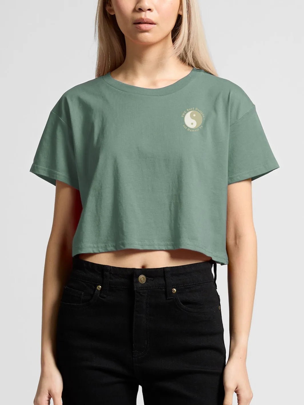 T&C Surf Tropical Print Logo Crop Tee