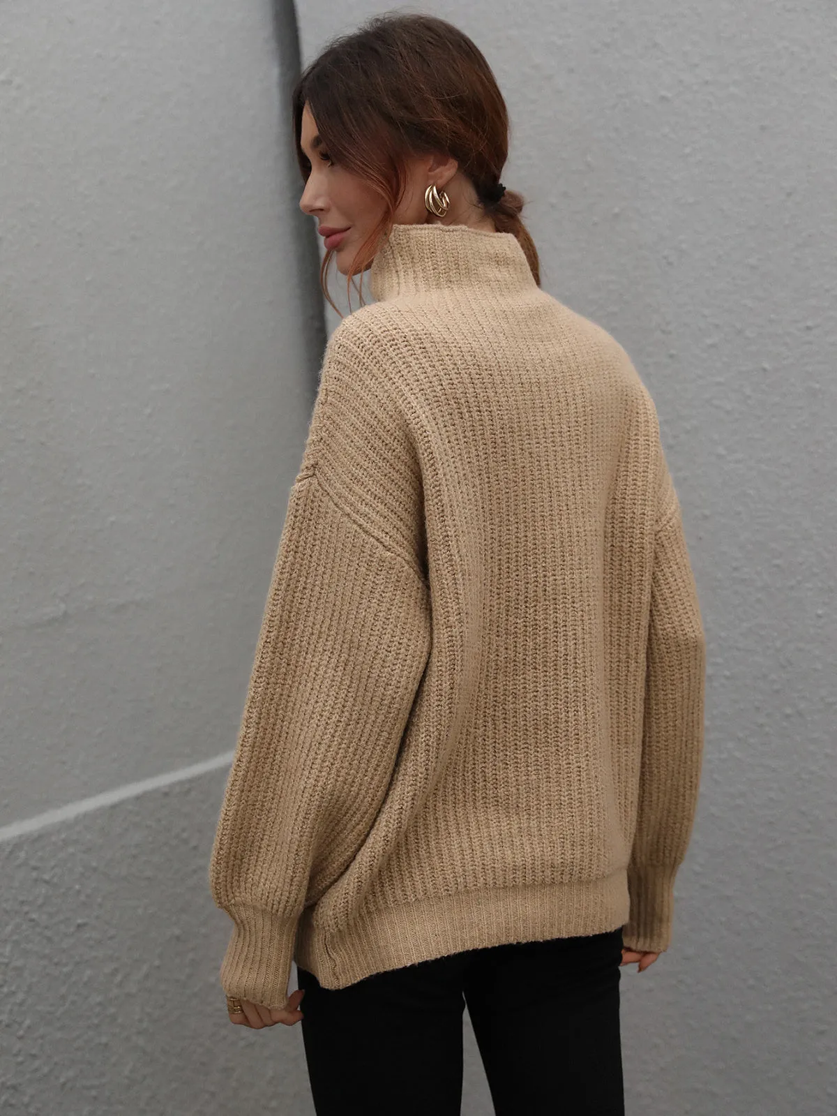 Turtleneck Lantern Sleeve Knitted Sweater